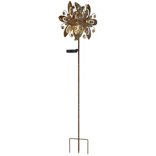 GLOBO LIGHTING LED Solarleuchte, LED-Leuchtmittel fest verbaut, Warmweiß, Solarleuchte Windrad Glaskristalle LED Solarlampe Erdspieß rost 17.5 cm x 32 cm x 124 cm
