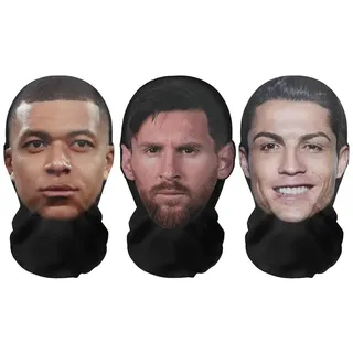 Realistische 3D-Druck Vollgesichtsmasken "Fußballstars Bundle" Messi, Ronaldo, Mbappe – Atmungsaktiv, leicht & bequem, ideal für Cosplay, Partys, Halloween, Karnveal Junggesellenabschiede & Events