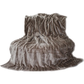 Brandsseller Felldecke 150 x 200 cm Hochwertige Kuscheldecke Sofa Decke Wohndecke Tagesdecke Flauschiges Kunstfell Taupe-Grau