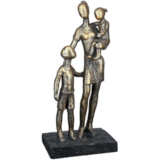 Casablanca modernes Design GILDE Deko Figur und Skulptur - Mutter mit Kindern - Antik bronzefarben/Base schwarz - Höhe 26,5 cm