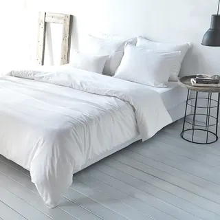 Traumschlaf Uni Baumwolle-Leinen Bettwäsche 240x220 cm + 2x 80x80 cm | weiss - weiß