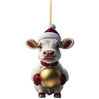Weihnachtsdeko 2D Weihnachtskuh Anhänger Acryl Kuh Weihnachtsschmuck Lustig Weihnachtskugel Kuh Ornament Fenster Tür Auto Hängende Deko Party Weihnachten Geschenk Christbaumschmuck (A-019, One Size)