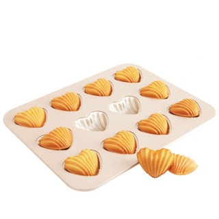 CANDeal 12 Löcher Herzform Madeleine Backblech, Mini Muffin Kuchenform, Spezialität Kuchenform, Antihaft-Beschichtung