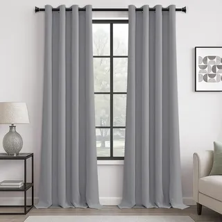 MRTREES Vorhang Blickdicht Gardinen Thermovorhang mit Ösen Verdunklungsvorhang Ösenschal Vorhänge Kurz Modern 270×140cm(H×B) Hellgrau 2er Set für Hotels Büros Wohnzimmer Schlafzimmer Kinderzimmer