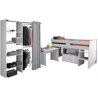 Jugendzimmer-Set PARISOT "Parisot Reverse 22", weiß, B/H: 15,5cm x 200cm, Schlafzimmermöbel-Sets, Schreibtisch ausziehbar-belüftete Spanplatte als Lattenrost verwendbar