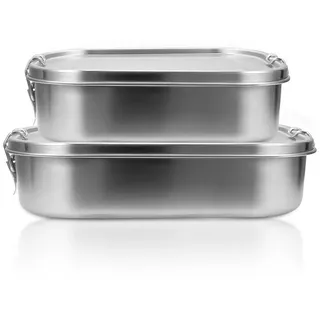 Clanmacy Lunchbox 800-1400ml Brotdose Metall Thermobehälter Lunchbox BPA frei Edelstahl, Fächern (abnehmbar) silberfarben