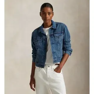 Polo Ralph Lauren für Damen. 211969408001 Trucker-Jacke aus blauem Denim (L), Lässig, Baumwolle