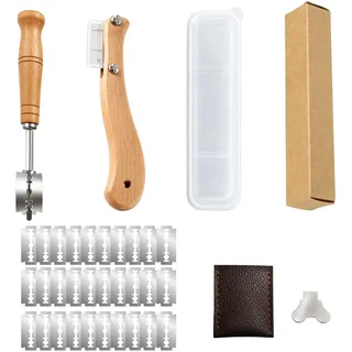 GuBaoZhuo Teigmesser, 6 Stück Kitchen Baker Ersatzklingen Set Muster mit 30 Klinge, Brot Einschneidemesser Mit Rutschfestem Holzgriff FüR Gerade Und Geschwungene Schnitte, Diy Brotteig
