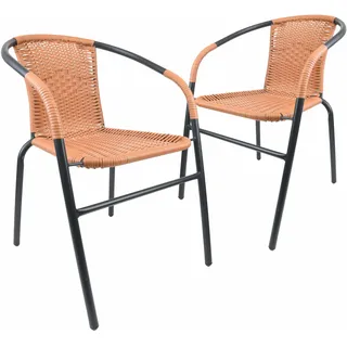 Nexos Trading Bistrostuhl Poly Rattan Stahl-Rahmen Stapelstuhl Balkonstuhl Gartenstuhl (Natur, 2)