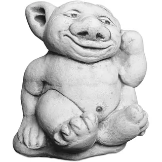 gartendekoparadies.de Massive Steinfigur XXL Troll Modell Finger im Ohr Gnom Wichtel Kobold, Höhe 26 cm, Grau, 14 kg, Figur aus Steinguss frostsicher für den Außenbereich