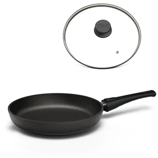 Hoffmann STONIQ Bratpfanne PFAS-frei 24 cm Induktionspfanne Aluminium Handguss Made in Germany Antihaftbeschichtung Mineralisch Abnehmbarer Stiel Backofengeeignet mit Glasdeckel