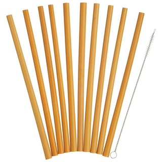 Neuetischkultur Trinkhalme Strohhalme Bambus, 10 St, inkl. Bürste, (Set, 11-tlg., 10 Trinkhalme, 1 Bürste), Trinkhalme biologisch abbaubar beige