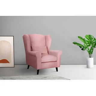 Home affaire Sessel Ohrensessel CHISTELLE, wahlweise mit Polsterhocker, mit Wellenunterfederung, Maße: B/T/H: 81/87/99 cm rosa