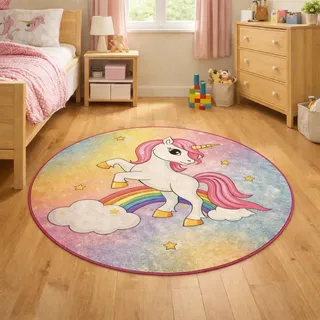 Bosdela Kinder- und Babyteppiche – Vielfältige Designvariationen für jeden Spielraum 100x160 cm (Kinder- und Babyteppich Unicorn, Runden 140x140 cm)