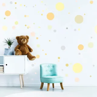 Wandtattoo-Loft Wandsticker Kreise-Set, 90 Stück - Pastell Gelb, Wandtattoo Kinderzimmer Deko, Wandsticker Kinderzimmer, Wand Aufkleber Kinder, Punkte Wandtattoo, Babyzimmer Deko, Kinderzimmerdeko