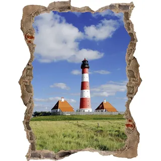 DesFoli Wandtattoo Leuchtturm Westerheversand - verschiedene Rahmentypen DW000086 Farbe Brauner Stein Hochformat, Größe 70 cm x 91 cm