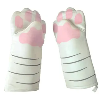 Mokyler Dicke Ofenhandschuhe Lustige weiße Katzen Klauen Backen Topflappen Handschuhe Küche Isolierung Ofen Kochen Mikrowelle Anti-Verbrühung Baumwolle Küchenwerkzeuge 1 Paar, 12.2x5.9inch