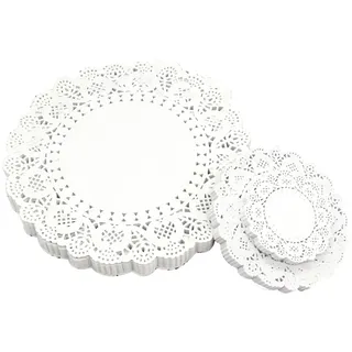 AOEVUIR 156 Pcs Spitzenpapier für Kuchen Rundes Tortenspitze Küche Backpapier Weißes Papierdeckchen Tischset Papier für Hochzeit Geburtstag Party Kuchen Pizza Pappteller 4.5" 6.5" 8.5"