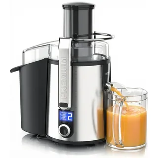 Arendo Entsafter für Obst Gemüse, Zentrifugenentsafter elektrisch, Edelstahl Design, digital, Saftpresse, Zitruspresse, 1000 W, LCD-Display, 5 St... - Silber/Schwarz