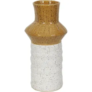 Senfgelbe/weiße Keramikvase, 19 X 19 X 41 Cm