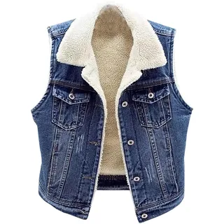 INFJMH Damen-Jeansweste, warme Jacke mit Knopfleiste, Fleece-Futter, Jean-Gilet, Oberbekleidung, ärmelloser Mantel, Weste mit Taschen