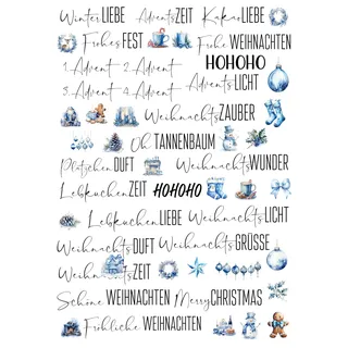 Kerzentattoos Weihnachten – 9 weihnachtliche Designs – Wasserschiebefolie A4 – für glatte Kerzen & Keramik – einfache Anwendung – DIY Deko & Geschenkidee (blau)