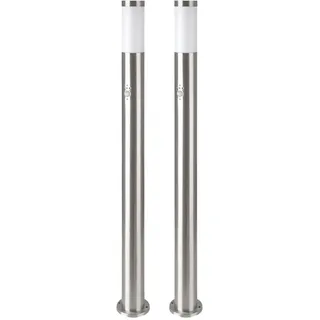 2x LED Außen Steh Lampe Bewegungsmelder Garten Beleuchtung Edelstahl Hof Stand Leuchte silber