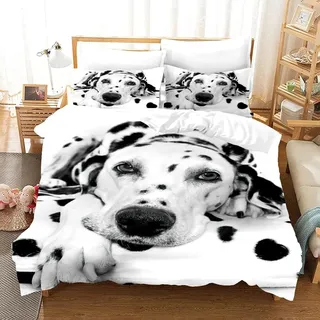phonxia Bettwäsche 135x200 Dalmatiner - Bettbezug 135x200 cm für Kinder mit Reißverschluss Schwarz und Weiß Bettwäsche-Sets 135 x 200 2 Kissenbezug 80x80 cm Mikrofaser Atmungsaktiv