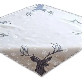 Raebel Tischdecke 110 x 110 cm Hellgrau Weiß Eisblau Silber Stickerei Hirsch Weihnachten Weihnachten Tischdecke Tischdeko