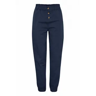 OXMO OXCOBIE Damen Hose Stoffhose Baumwolle mit Stretch Paperbag Hose mit elastischem Bund und Knopfleiste High-Waist Loose-Fit, Größe:XXL, Farbe:Total Eclipse (194010) - XXL