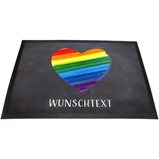 Tierisch-tolle Geschenke Personalisierte Regenbogen Fußmatte mit Wunschname/Wunschtext | Waschbar | rutschfest | Innen & Außen | Regenbogen Herz