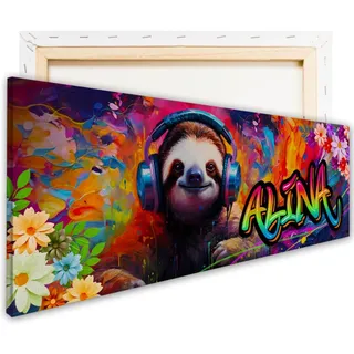 tjapalo® vz106 Leinwandbild Graffiti Jugendzimmer Bild mit Namen Coole Bilder für Teenager Cool Graffiti Bild Kinderzimmer Mädchen Wandbild Faultier Leinwand mit Namen Mädchen, Größen Name: B90xH30cm