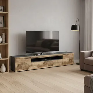 Dmora - TV-Schrank Salvatore, niedriges Wohnzimmer-Sideboard mit 3 Türen, Fernsehständer-Basis, 100 % Made in Italy, 200 x 40 x 37 cm, Schiefer und Ahorn,