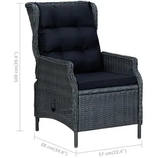 vidaXL Polyrattan Gartensessel 57 x 88 x 100 cm dunkelgrau inkl. Auflagen 313300
