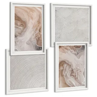 BILDER SET 4er Set - 50x50 cm & 40x60 cm Weißer Rahmen - Marmorstein-Texturmuster