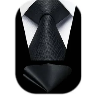 Krawatte Herren Hochzeit Einstecktuch Set Schwarz