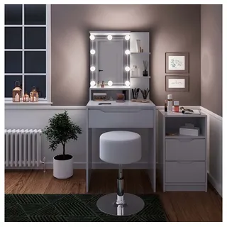 Vicco Schminktisch Ruben mit Schubladenschrank, LED Beleuchtung und Hocker