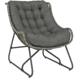 Outsunny Rattansessel mit Dicke Kissen Bänder Stahlrahmen, gepolsterter Outdoor Sessel aus Polyrattan, Korbsessel bis 120kg, Gartensessel Gartenstühle für Garten Balkon Veranda Terrasse Dunkelgrau