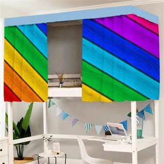 FANSU Etagenbett Vorhang, Holzschnittdruck Bettvorhang Hochbett Etagenbett Blackout Staubdicht Privatsphäre Bett Vorhang Vorhänge Moskitonetz für Schlafzimmer Kinderzimmer (Regenbogen,1.2x2m)