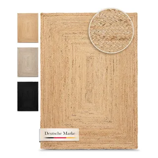 carpetfine Juteteppich Nele Beige handgewebt aus Jute 300x400 cm | Moderner Naturfaserteppich im Boho Style für Wohnzimmer, Küche und im Flur