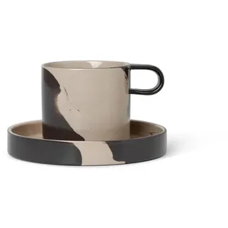 Ferm Living - Inlay Steinzeug Becher mit Teller, sand / braun