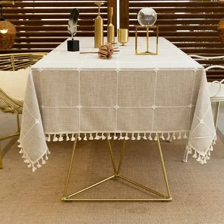 DHBHZD Tischdecke 80x80cm Quaste Baumwolle Leinen Tischdecke für Küche Esszimmer Faltenfreie Tischdecken Rechteck/Länglich