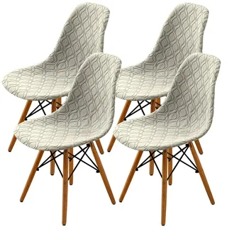 LANSHENG Stuhlhussen 4er Set, Stretch Stuhlhussen für Esszimmerstühle, Abnehmbarer Waschbarer Stuhlüberzug Stuhlbezug für Küche (Beige, 4er Set)