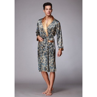 Vivi Idee Morgenmantel Herren Schlafmantel Bademantel kimono lang leicht satin Sauna blau XL