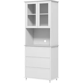HOMCOM Küchenbuffet Aufbewahrungsschrank 2 Glastüren 3 Schubladen und mittleres Fach 68B x 38T x 172H cm in weißem Holz   Aosom
