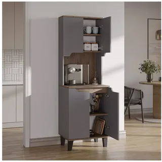 Roomart Küchenbuffet DEFNE mit Nische Kaffeebar Mikrowellenschrank Vorratsschrank, 5 Farben Offene Nische für Kaffeemaschine, 4 Türfächer grau