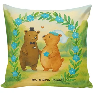 Mr. & Mrs. Panda Dekokissen Bären Hochzeit Design, Kissen 40x40, Weiß, Hochzeitsgeschenk, Trauung, mikrofaser sofakissen zierkissen 40x40 kissen für couch weiß