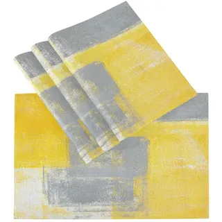Tischsets Abwaschbar 4er Set Grau Gelb Kunstwerk, Abwaschbar Platzsets Hitzebeständig Tischmatten für küche Speisetisch Hotel, Platz-Matten 45,7 x 30,5 cm