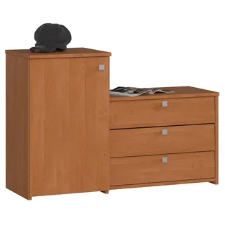 AKORD 2-in-1 Garderobenkommode + Schuhschrank mit Klapptüren | Schuhkipper | Schuhregal geschlossen | Schuhbank | Schuhaufbewahrung | B98,4 x H68/43 x T33 cm, Gewicht 29 cm | Farbe Erle