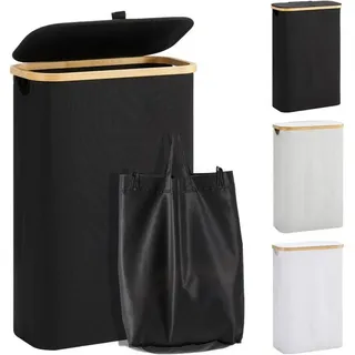 LuxusKollektion Wäschesortierer Wäschekorb Bambus Deckel Wäschesack schmal 48L(Slim) Schwarz schwarz